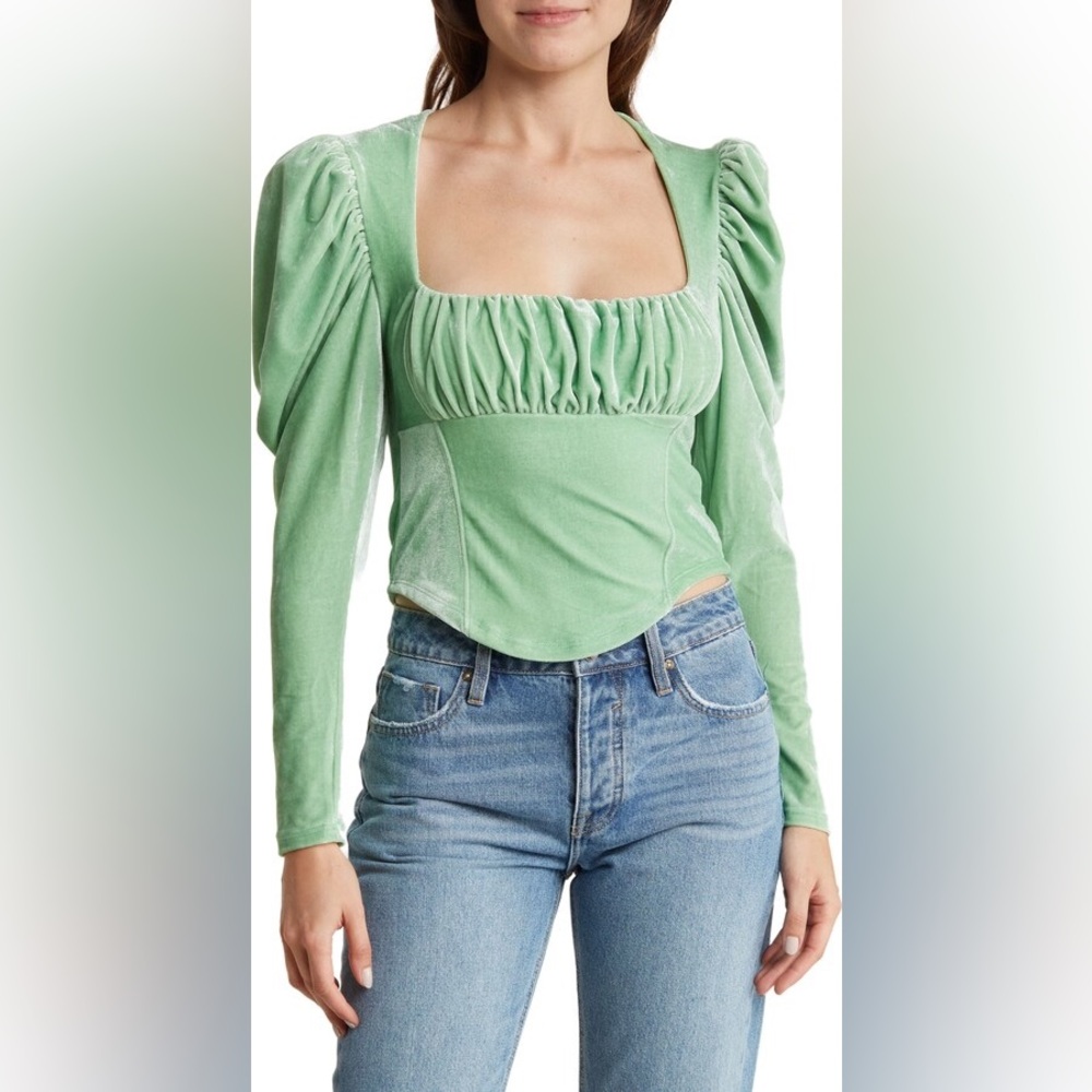 Free People Hold Me Puff Sleeve Velvet Top (size small)